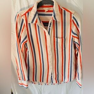 Caslon XS 100% Cotton Gauze Striped Button Down Shirt Muted Red and Blue